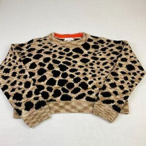 Topshop Womens Cropped Sweater Animal Print Knit Long Sleeve Pullover 6P Petites